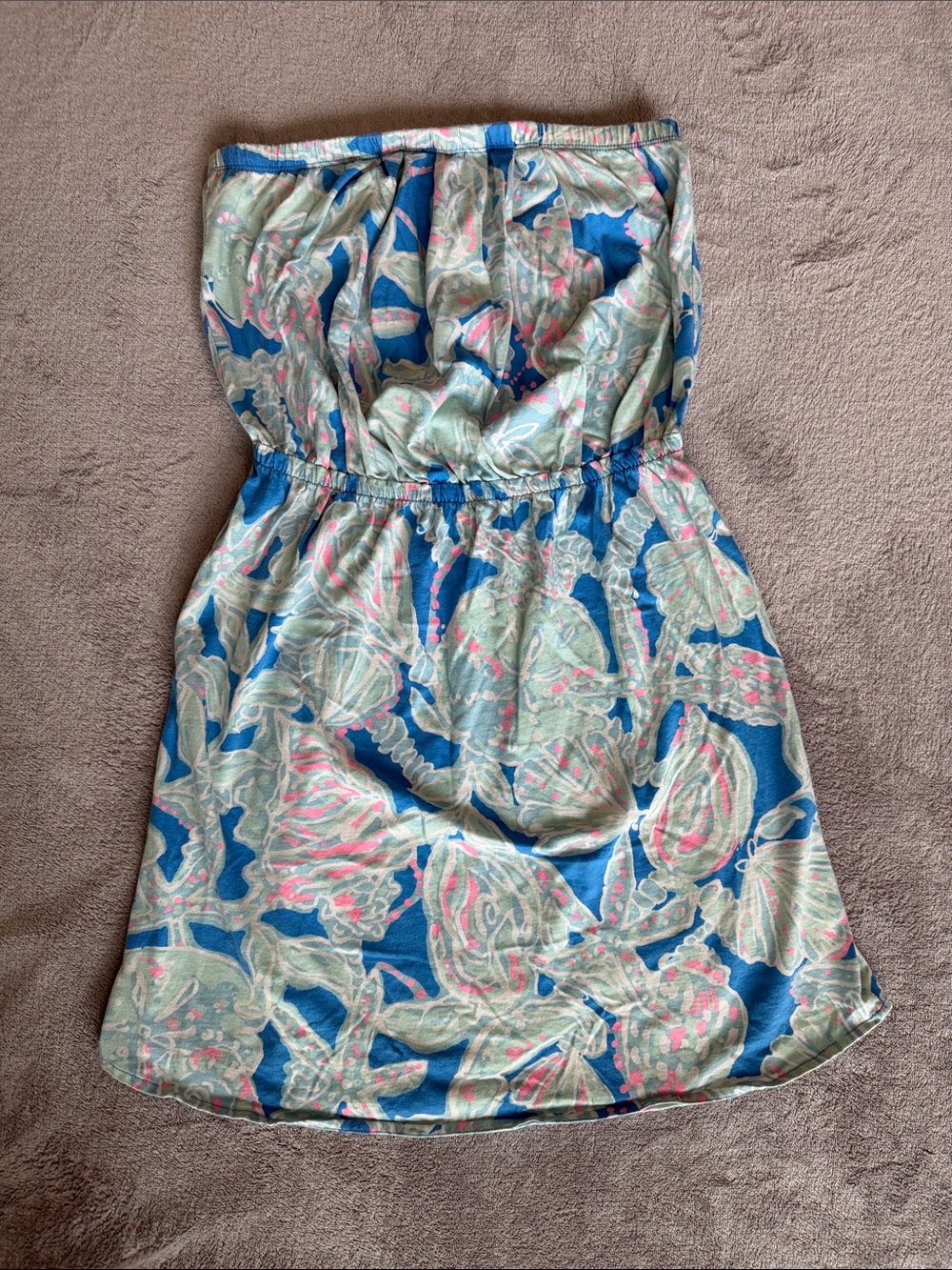 Lily Pulitzer Strapless Floral Print Summer Dress in Blue and Mint